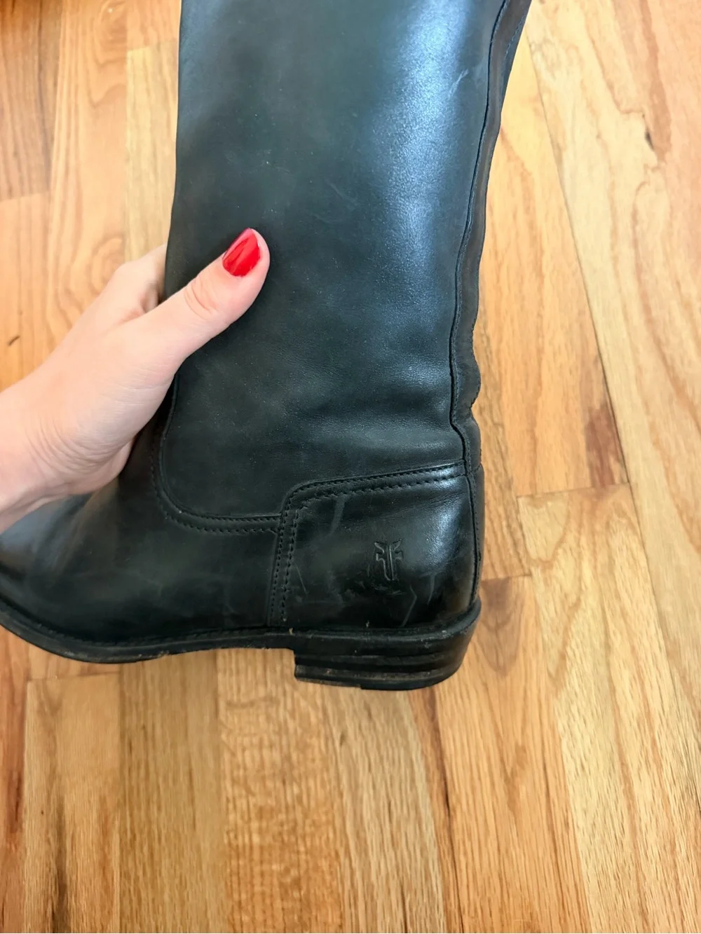 Frye Black Leather Boot with Orange Interior